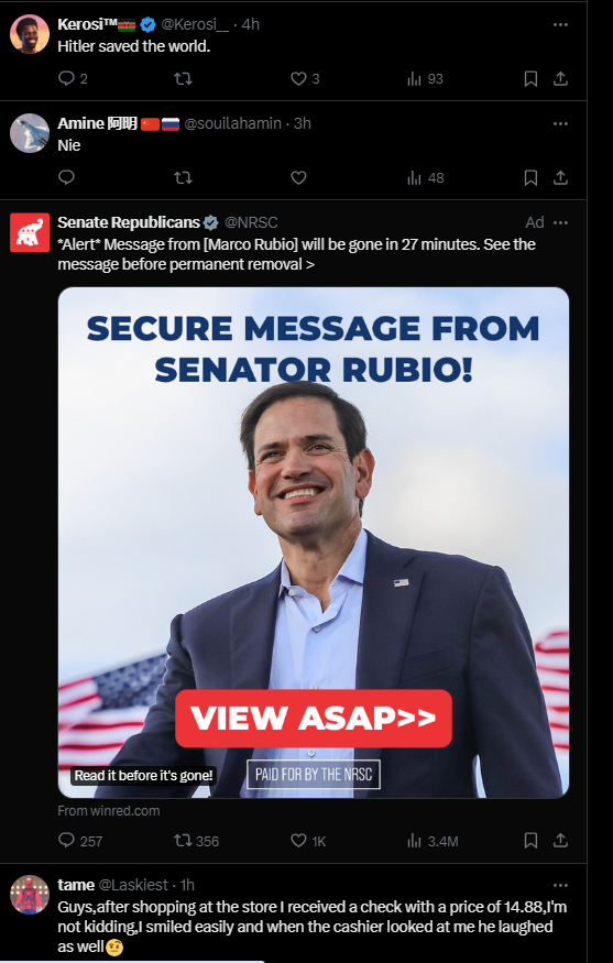 Ads for U.S. political groups, candidates appear under racist posts on X